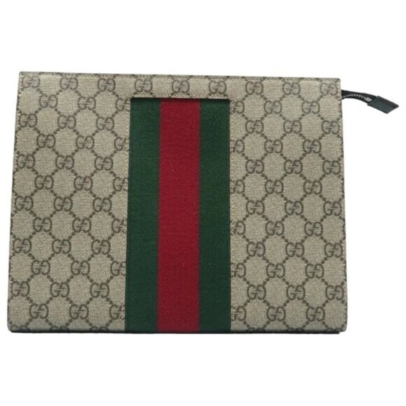 Authentic GUCCI Brown GG Canvas Clutch Bag 350-092225